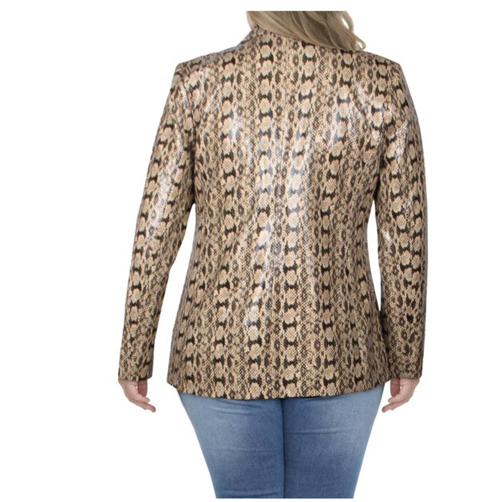 Danielle Bernstein Faux-Snakeskin Printed Blazer Jacket Beige Overflow XL - Picture 2 of 10